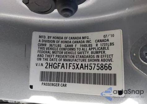 2010 Honda Civic Lx from USA, damaged, VIN 2HGFA1F5XAH575866